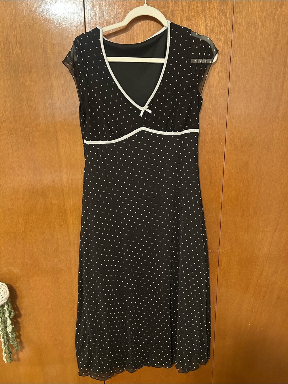 Ardene Black Midi Dress with White Polka Dots and Trim
